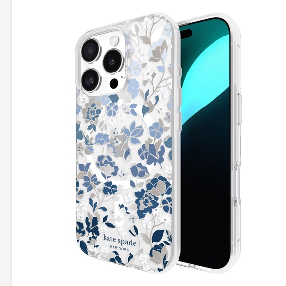 NIB Kate Spade IPhone 16 Pro Case - Compatible With MagSafe- Flowerbed Blue Gems - Picture 1 of 4